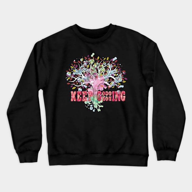 Keep going inspiring growing tree graphic, gym workout fitness hiking motivational, Women Men Crewneck Sweatshirt by Luxera Wear